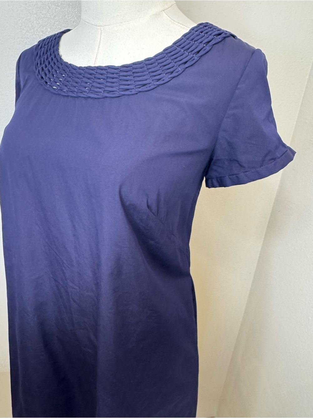 J.Crew Navy Cotton Silk Shift Dress Size 10 Woven Neck Pockets Lined 22888 - Picture 3 of 15